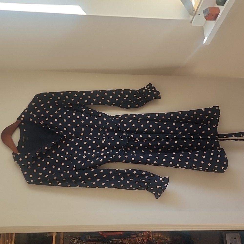 Banana Republic Belted Polka Dot Shirt Dress – Navy/Orange – Size 6 - Picture 2 of 7